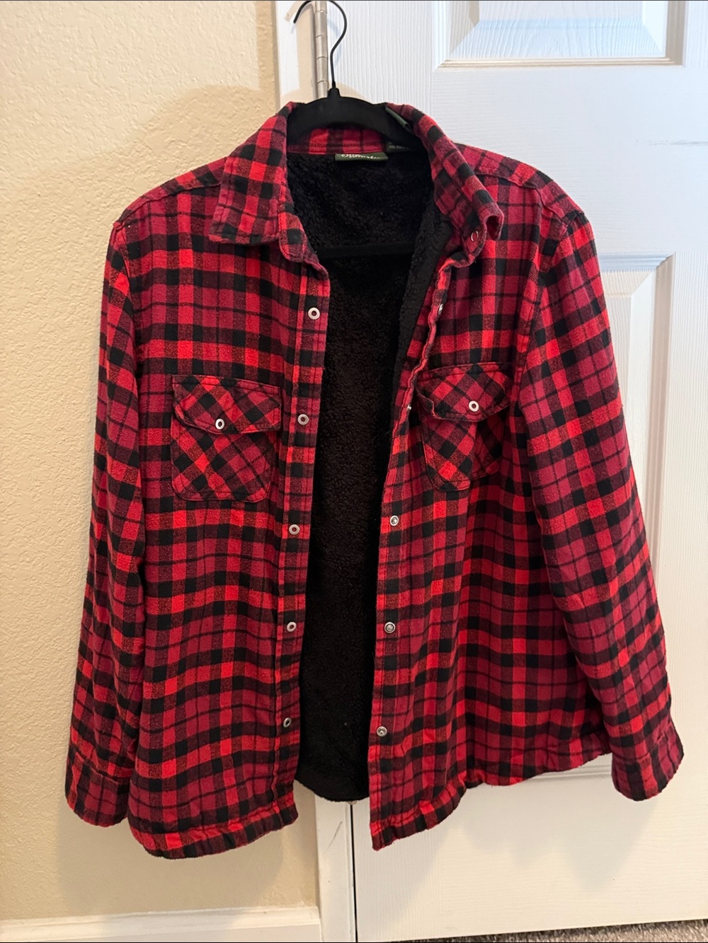 Red & Black Plaid Button-Down Shirt Jacket